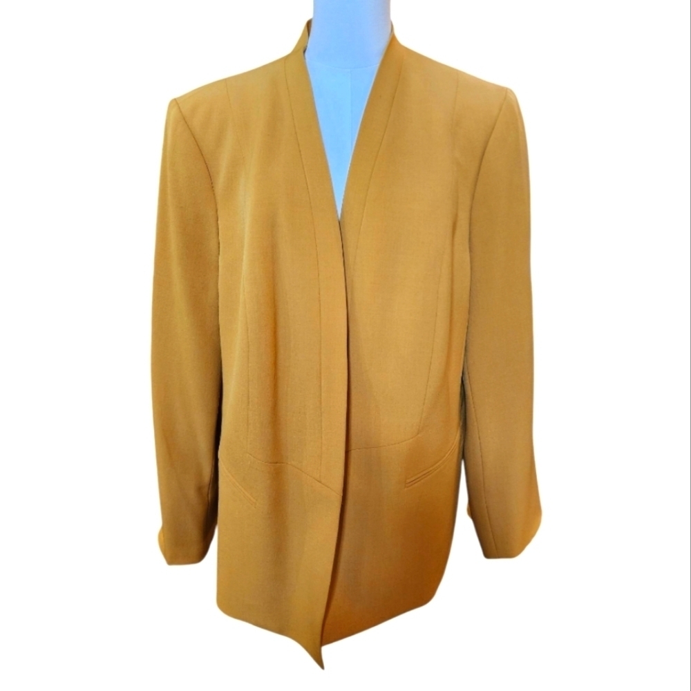Nipon Boutique Mustard Yellow Open Front Blazer – Chic Workwear Layer Size 18W